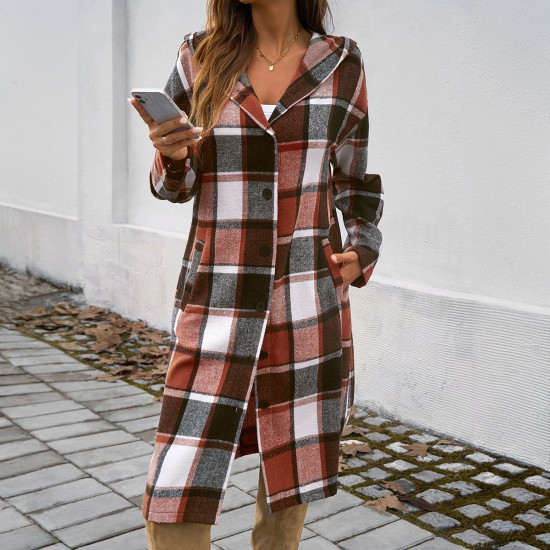 Diyun Cross-border Trade Amazon Europe and America 2024 Autumn/Winter Women's Casual Loose, color-blocking button-down hooded jacket