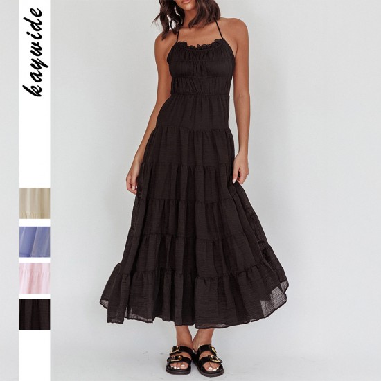 Diyun Cross-border European and American vacation casual style sexy halter lace-up dress for women, Spring/Summer 2025 Amazon Export