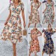 Diyun Cross-border Women's Dress Amazon Spring/Summer 2024 Foreign Trade Casual Vacation Printed high-waisted dress