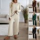 Diyun Cross-border Women's Clothing Set for Amazon 2024, a casual and elegant solid-color knitted long-sleeved woolen coat and pants set
