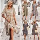 Diyun independently developed and designed a printed V-neck short-sleeved vacation dress for summer 2025 European and American women's clothing export