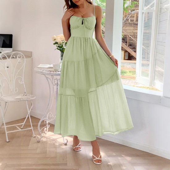 Diyun Cross-border European and American Casual Vacation Halter waisted long Dress Women's clothing 2025 Summer Amazon Independent Station