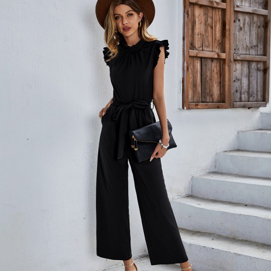 Diyun Cross-border Women's Clothing Amazon Casual short-sleeved solid color one-piece Pants 2024 Spring Flying Sleeve Top
