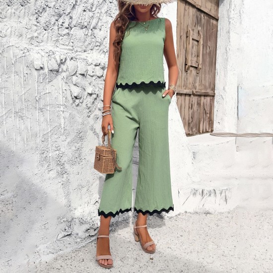 Diyun Cross-border European and American women's Clothing Amazon Spring/Summer 2024 Export Casual and Elegant vest, top and long Pants Set