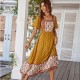 Di Yun's Spring/Summer 2025 European and American cross-border cotton printed dress, French printed vacation style square neck dress for women