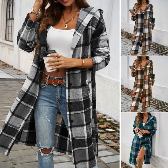 Diyun Cross-border Trade Amazon Europe and America 2024 Autumn/Winter Women's Casual Loose, color-blocking button-down hooded jacket
