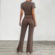 Diyun Cross-border Foreign Trade Women's Clothing Amazon Spring/Summer 2024 Casual Solid Color Slim Short-sleeved and long Pants Set