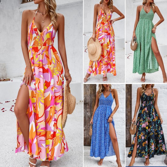 Diyun Cross-border Dress Amazon Spring/Summer 2024 Foreign Trade Casual Vacation Printed halter Floral dress