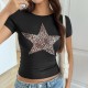 Diyun Cross-border 2025 Spring/Summer Top: European and American Y2K sexy waist-cinched leopard print round-neck short-sleeved women's T-shirt