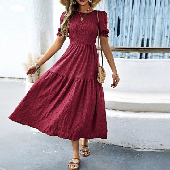 Diyun Cross-border European and American Casual Vacation style lotus leaf sleeve corset women's long Dress for Spring/Summer 2025 Amazon