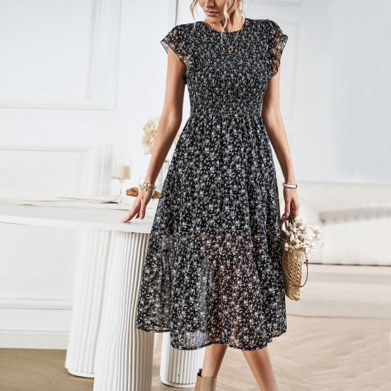 Diyun's European and American cross-border Amazon independent station floral print dress 2023 summer foreign trade women's clothing elegant long dress