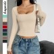 Diyun Cross-border European and American Y2K Hot Girl Style solid color long-sleeved vest T-shirt women's clothing 2025 Spring/Summer Amazon Independent Store