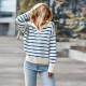 Diyun European and American Amazon Foreign Trade Women's Clothing 2025 Autumn/Winter polo Collar Women's color-blocking striped sweater top