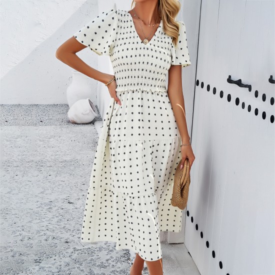 Diyun Cross-border Women's Clothing Amazon Spring/Summer 2025 Foreign Trade Elegant Casual Polka dot V-neck Short-sleeved dress