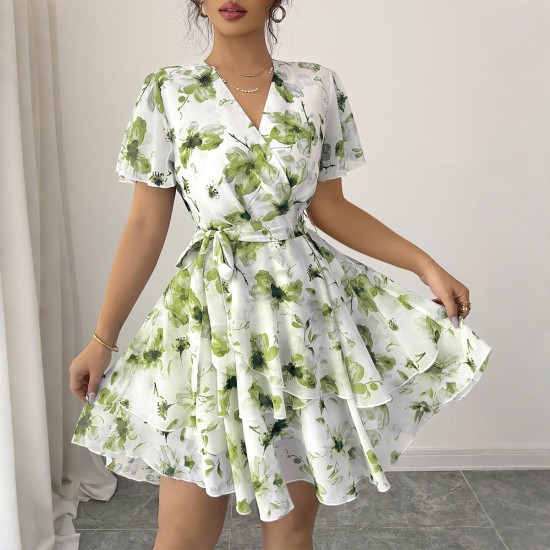 Diyun European and American Casual vacation printed short-sleeved cake dress, skirt, dress, women's clothing, Spring/Summer 2025, Amazon