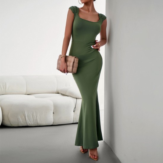 Diyun European and American cross-border Women's Clothing 2023 Autumn Export Amazon Independent Station Slimming and sexy square neck knitted dress