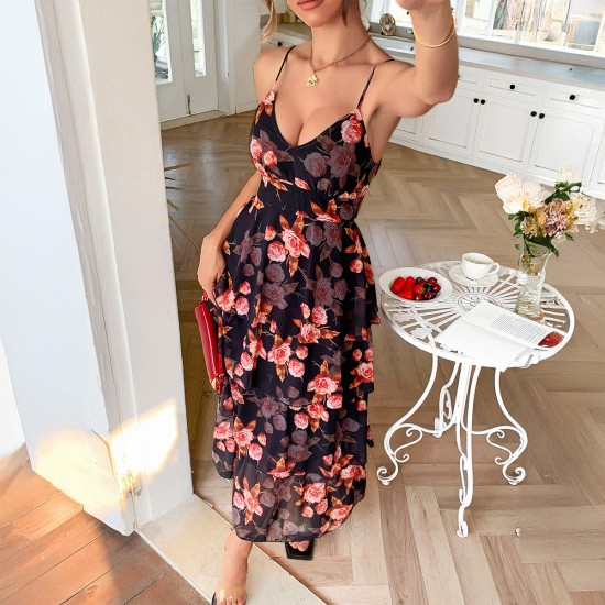 Diyun Cross-border European and American vacation Casual style floral small halter Dress Women's clothing for Spring/Summer 2025 Amazon Export
