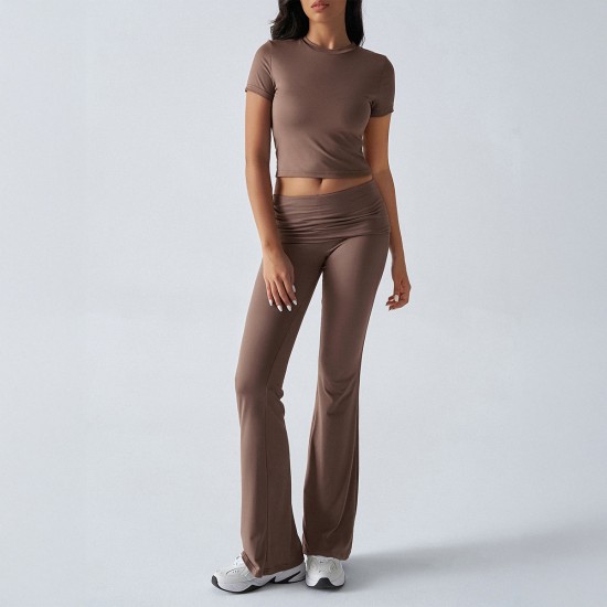 Diyun Cross-border European and American women's Clothing Amazon Spring/Summer 2025 Export Casual Solid Color Slimming Short-sleeved long Pants Set