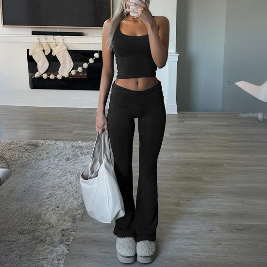 Diyun Cross-border 2025 Spring/Summer European and American Y2K Casual Sporty Style Solid color knitted vest long Pants Set Women's Clothing