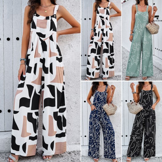 Diyun Amazon's European and American women's clothing cross-border 2024 Spring/Summer export elegant and loose sleeveless printed jumpsuit