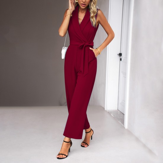 Diyun European and American cross-border Amazon sleeveless jumpsuit Women's 2023 Autumn/Winter Foreign Trade Women's Casual Commuting trousers