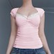 Di Yun's Spring/Summer 2025 Amazon Cross-border European and American Y2K Sexy Slimming Knitted lace short-sleeved top Women's T-shirt