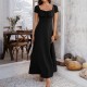 Diyun European and American Foreign Trade 2025 Spring/Summer Elegant solid color French dress with pleated puffed sleeves for women