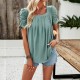 Diyun European and American women's clothing Amazon Spring/Summer 2024 Export Casual solid color square neck hollowed-out short-sleeved shirt top
