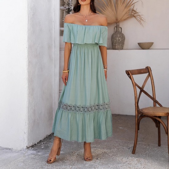 Diyun Cross-border European and American vacation casual style one-shoulder cinched waist Dress Women's clothing for Spring/Summer 2025 Amazon Export