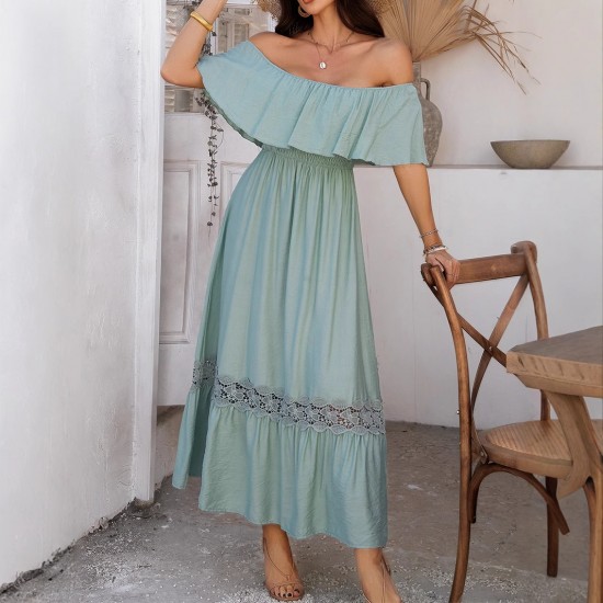 Diyun Cross-border European and American vacation casual style one-shoulder cinched waist Dress Women's clothing for Spring/Summer 2025 Amazon Export