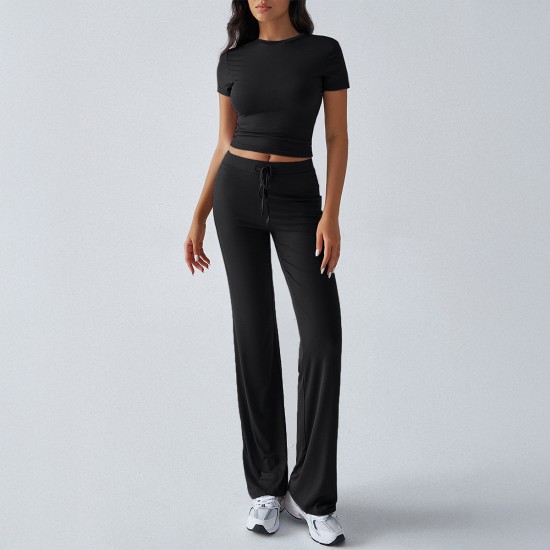 Diyun Cross-border Foreign Trade European and American Women's Clothing 2025 Spring/Summer Elegant Solid Color round neck Urban Casual Fashion Set for women