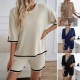 Diyun's European and American cross-border Amazon women's Clothing Spring/Summer 2024 export round-neck Casual short sweater set
