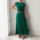 Diyun's European and American cross-border Amazon 2024 Spring/Summer short-sleeved women's wear, elegant and form-fitting solid color short-sleeved dress set