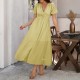 Di Yun's Spring/Summer 2025 Amazon European and American casual commuting vacation style V-neck high-waisted short-sleeved slit dress for women