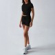 Diyun Cross-border European and American yoga sporty Style solid color short-sleeved belt and short pants women's set for Spring/Summer 2025 Amazon