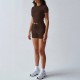 Diyun Cross-border European and American yoga sporty Style solid color short-sleeved belt and short pants women's set for Spring/Summer 2025 Amazon