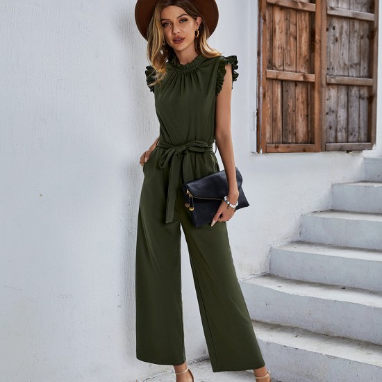 Diyun Cross-border Women's Clothing Amazon Casual short-sleeved solid color one-piece Pants 2024 Spring Flying Sleeve Top
