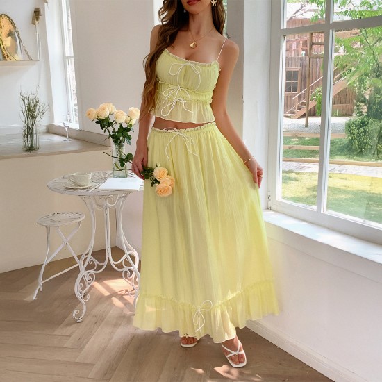 Diyun Cross-border Vacation and Leisure Seaside Atmosphere Fashion Two-piece Set for Women 2025 Summer Mini Halter Half-length Skirt