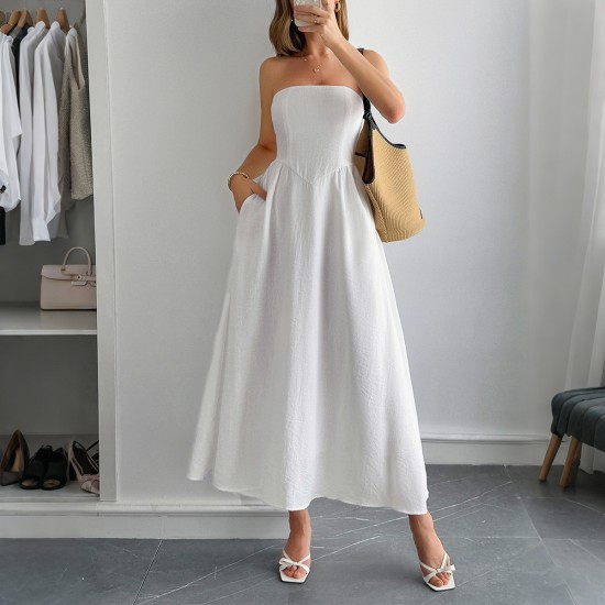Diyun Cross-border European and American elegant strapless A-line dress for women's clothing 2025 summer independent store on Amazon