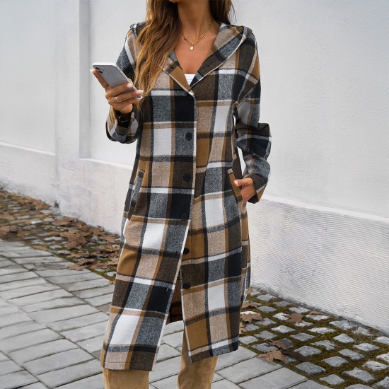 Diyun Cross-border Trade Amazon Europe and America 2024 Autumn/Winter Women's Casual Loose, color-blocking button-down hooded jacket
