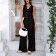 Di Yun 2025 Spring/Summer Cross-border European and American Casual Vacation Commuting Style Solid Color cardigan bm waistcoat wide-leg long pants set