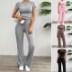 Diyun Cross-border Foreign Trade Women's Clothing Amazon Spring/Summer 2024 Casual Solid Color Slim Short-sleeved and long Pants Set