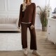 Diyun Cross-border Women's Clothing Set for Amazon 2024, a casual and elegant solid-color knitted long-sleeved woolen coat and pants set